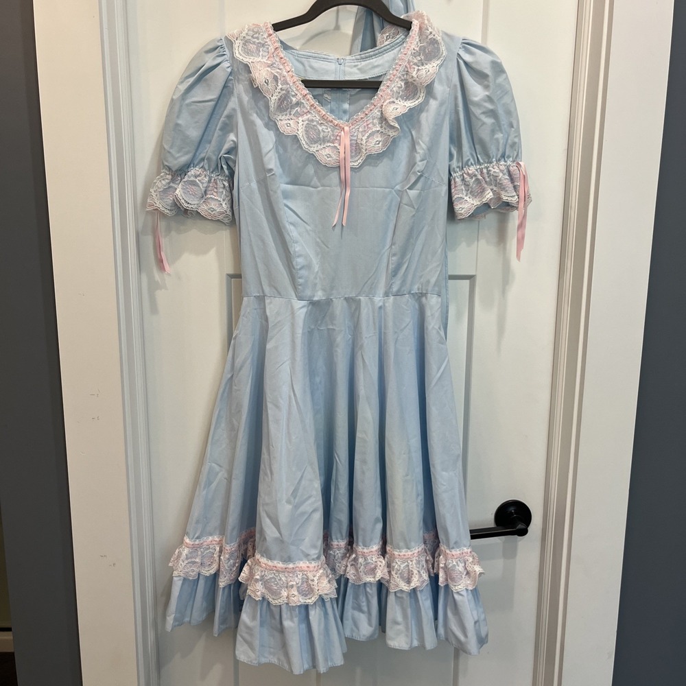 VTG Malco Modes Square Dance Outfit Full Circle Skirt Light Blue & Lace Sz 12